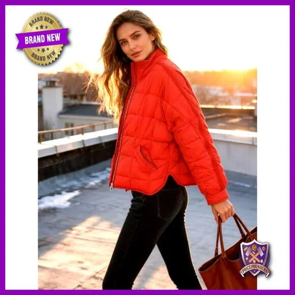 Quilted Puffer Jacket Lightweight Padded Coat Zip Up Chic Oversized Outerwear